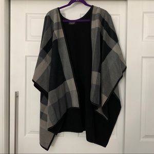 Cute Overlay Plaid Fleece Poncho